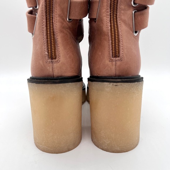 FREE PEOPLE Jesse Cut Out Boot Womens 38.5 8 English Tan Chunky Lug Sole Strappy - Picture 7 of 12